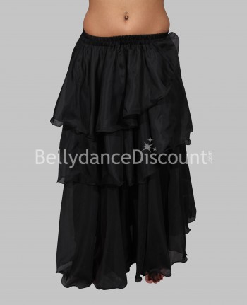 Falda para danza oriental en muselina negra 3 volantes