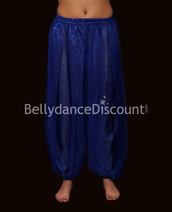 Pantalon brillant de danse orientale bleu nuit