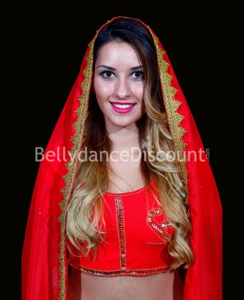 Voile de danse indienne rouge et doré