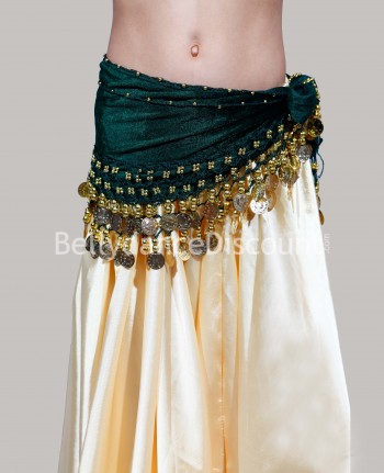 Ceinture enfant de danse orientale velours vert et or