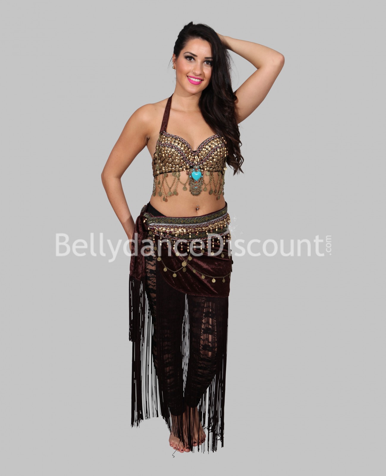 Women Belly Dance Tribal Sequin Beaded Bra Top Halloween Costume with Coins