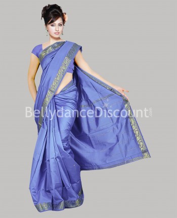 Sari di danza Bollywood blu indigo e dorato