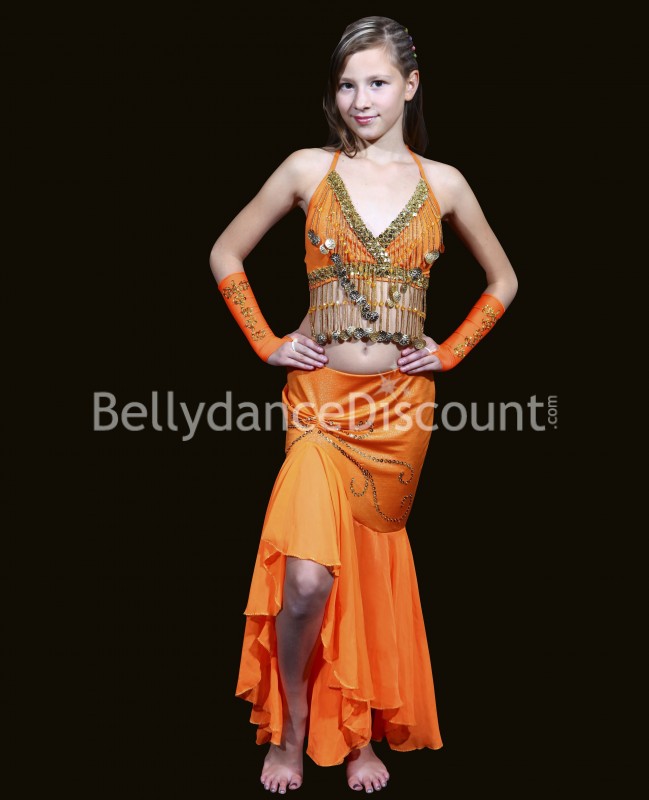 Top enfant de danse orientale orange et or