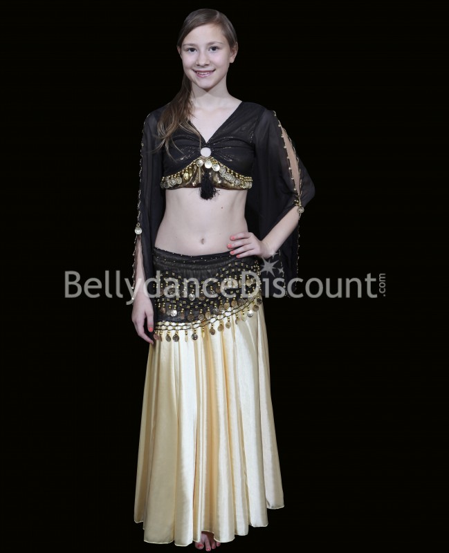 Ceinture enfant de danse orientale noire sequins or
