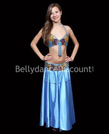Jupe enfant de danse orientale satin bleu ciel