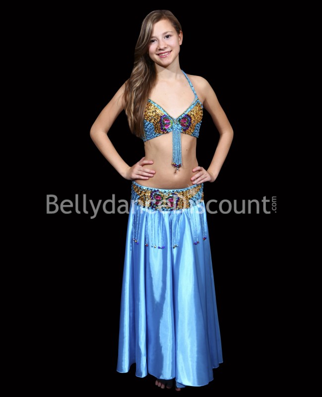 Jupe enfant de danse orientale satin bleu ciel