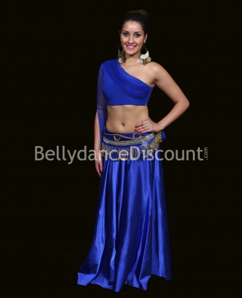 Falda para danza del vientre en satín azul oscura