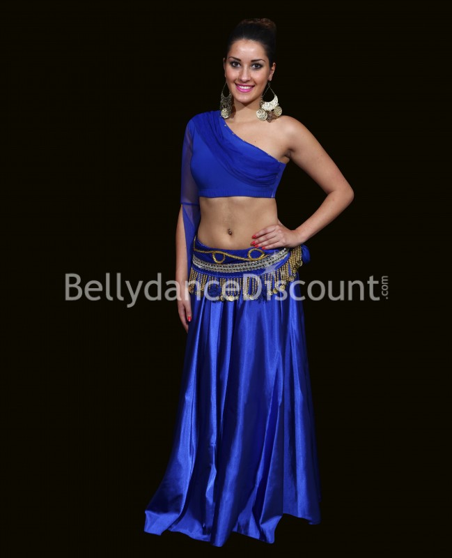 Falda para danza del vientre en satín azul oscura