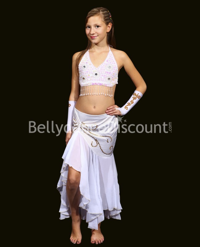 Gonna bambina di danza del ventre bianca