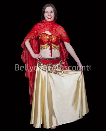 Ceinture de danse orientale velours rouge et or