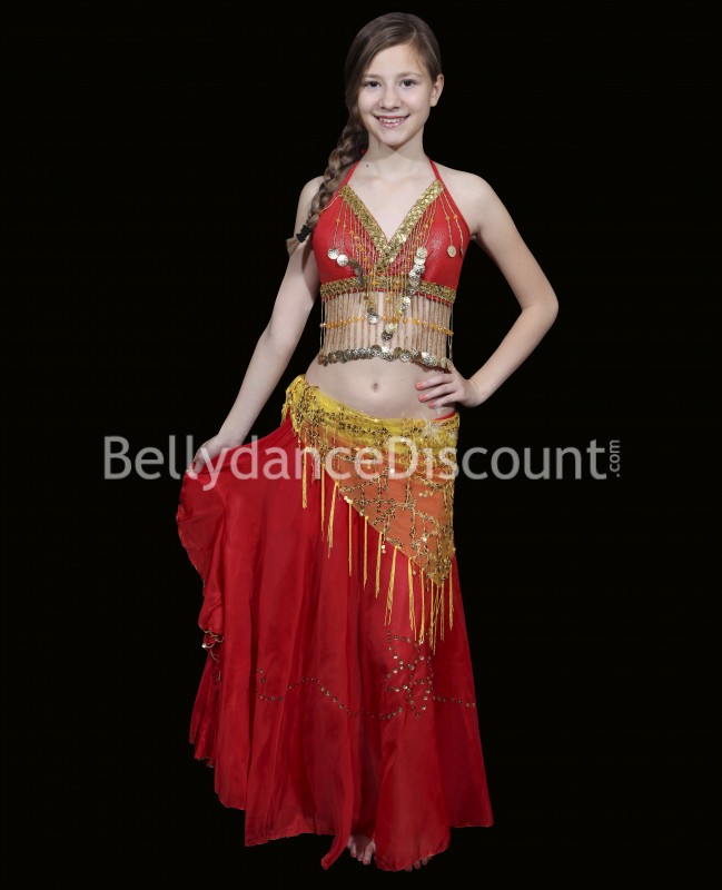 Top enfant de danse orientale rouge et or