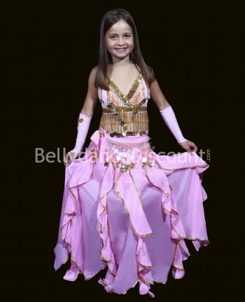 Jupe enfant de danse orientale à volants rose pâle