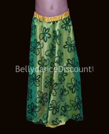 Falda verde para niña en satén y bordados para danza oriental