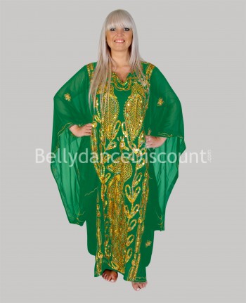 Robe Khaliji de danse orientale verte et or
