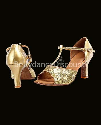 Zapatos para danza dorados y escarchados