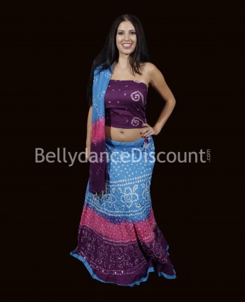 Vestito indiano 3 pezzi viola-blu-rosa