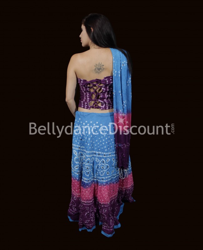 Indische Kleidung 3-teilig lila-blau-rosa