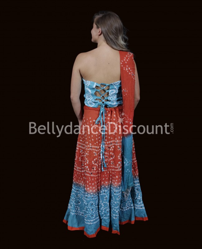 Vestito indiano 3 pezzi blu-arancione
