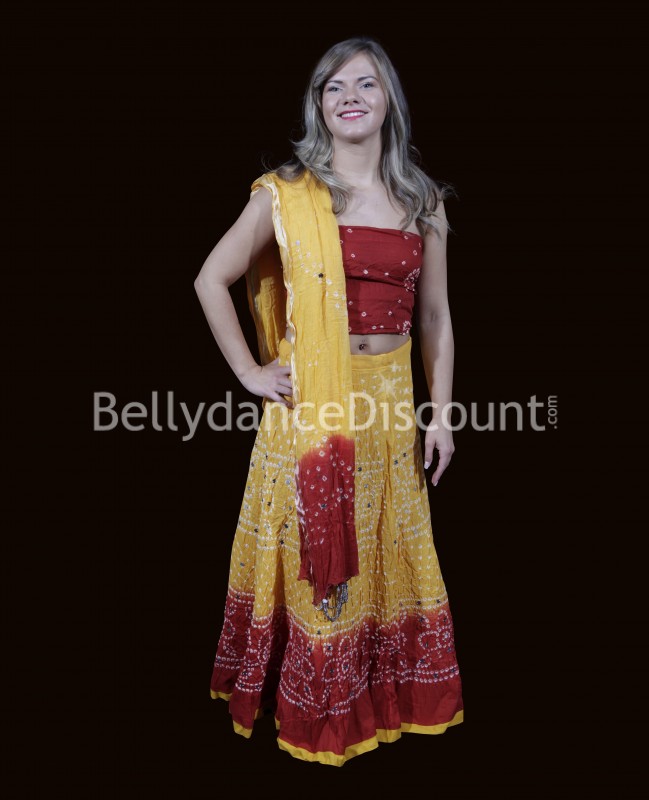 Vestito indiano 3 pezzi giallo-rosso