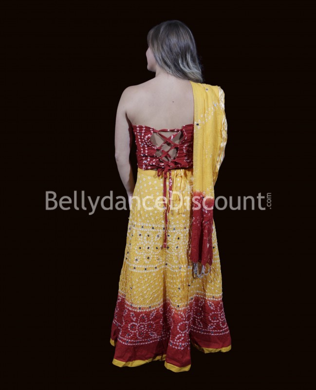 Tenue indienne 3 pièces jaune-rouge