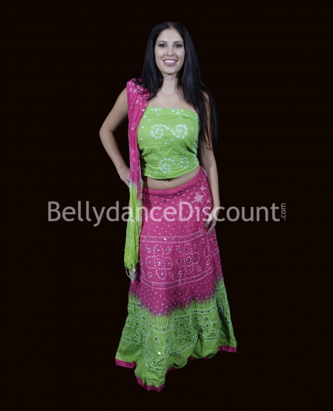 Vestito indiano 3 pezzi rosa-verde