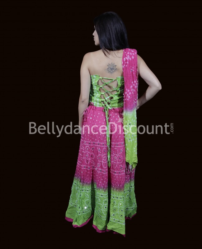Vestito indiano 3 pezzi rosa-verde