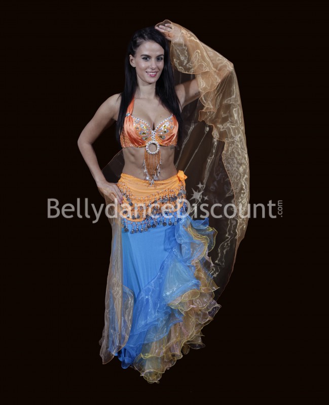 Transparent rounded Bellydance veil orange
