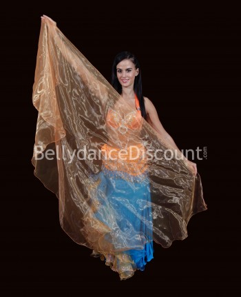 Transparent rounded Bellydance veil orange