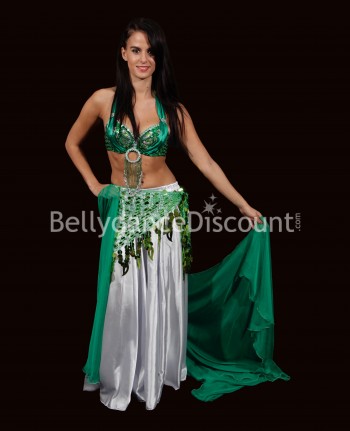 Bellydance scarf green with sequins