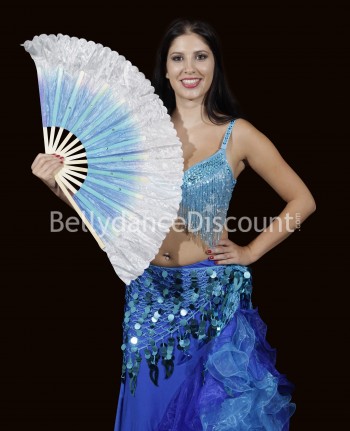 Grand éventail de danse orientale rose-bleu réversible