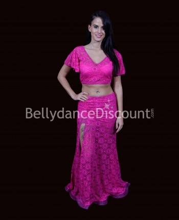 Bellydance costume in lace pink