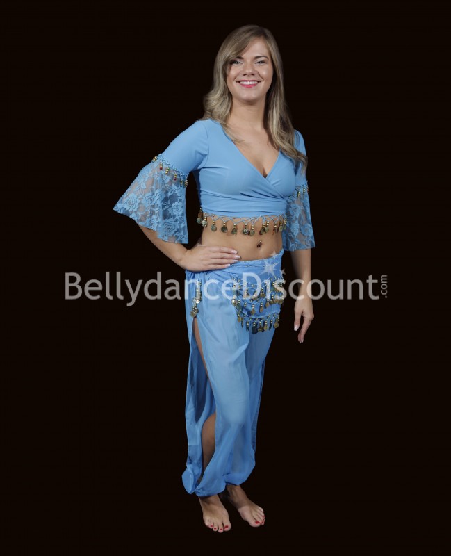 Sarouel azul claro transparente con oberturas para danza oriental