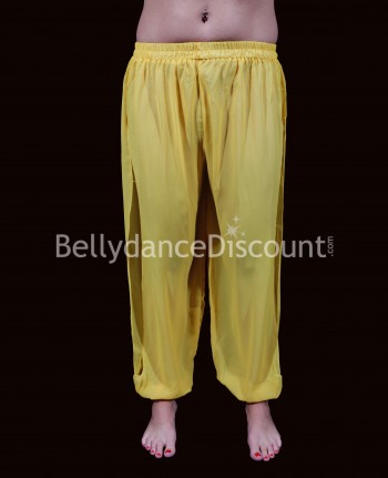 Sarouel giallo di danza del ventre trasparente con spacchi