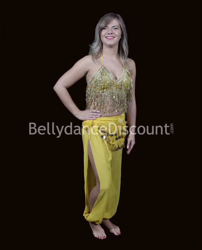 Sarouel jaune de danse orientale à fentes