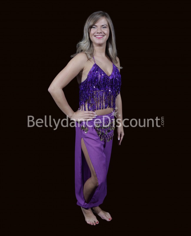 Transparent Bellydance sarouel pants purple with slits