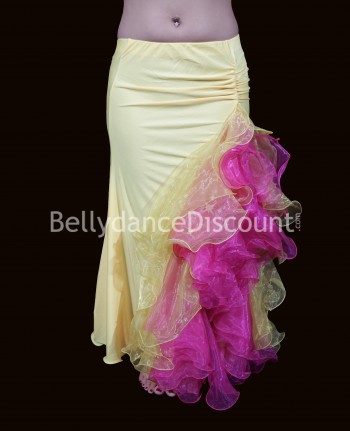 Oriental dance skirt yellow with slit and organza veiling
