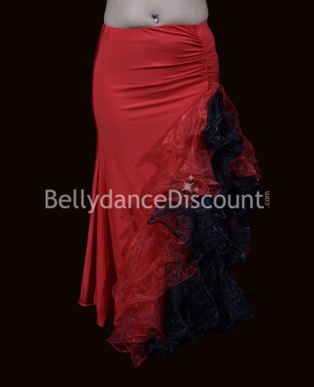 Oriental dance skirt red with slit and organza veiling