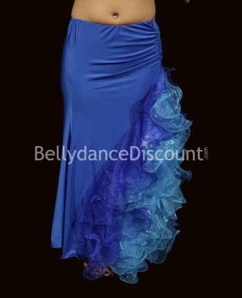 Oriental dance skirt dark blue with slit and organza veiling
