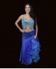 Oriental dance skirt dark blue with slit and organza veiling