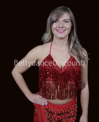Bellydance top red with fringes and sequins