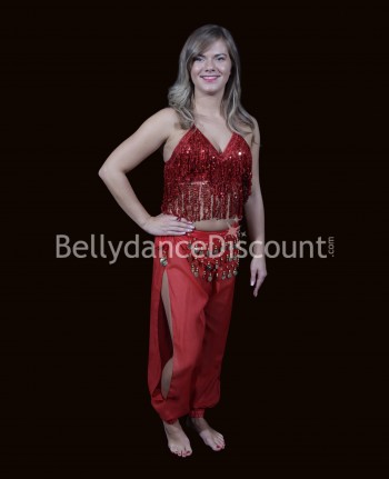 Bellydance top red with fringes and sequins