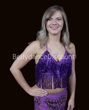 Bellydance top purple with fringes and sequins