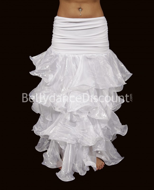 Jupe blanche de danse orientale organza et volants