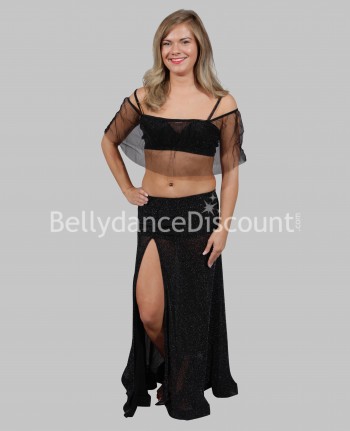 Costume de danse orientale noir tulle et paillettes