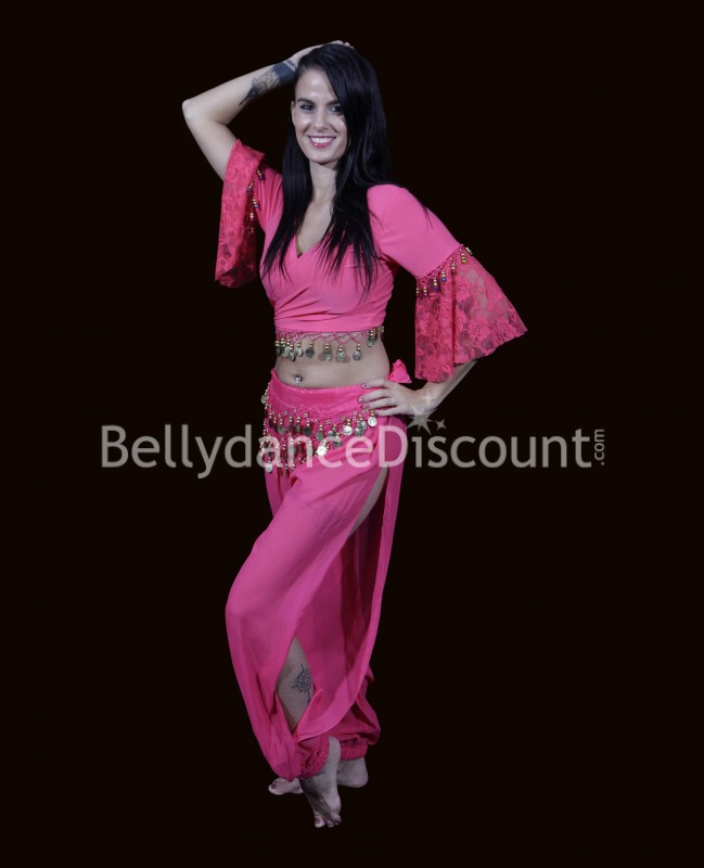 Cache-cœur di danza del ventre fucsia sequins e pizzo