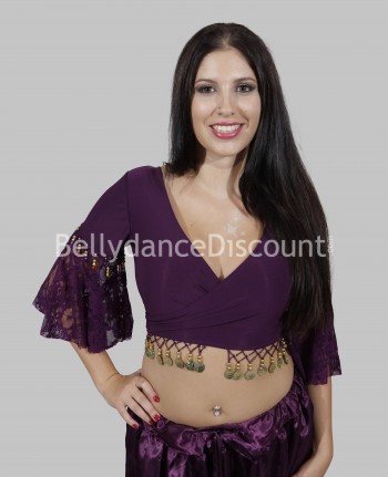 Cache-cœur de danse orientale violet sequins et dentelle