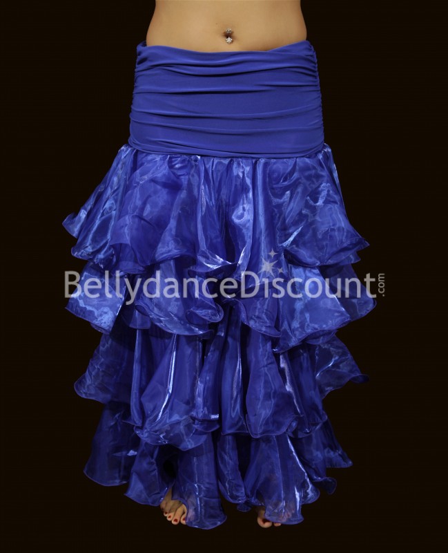 Jupe bleu nuit de danse orientale organza et volants