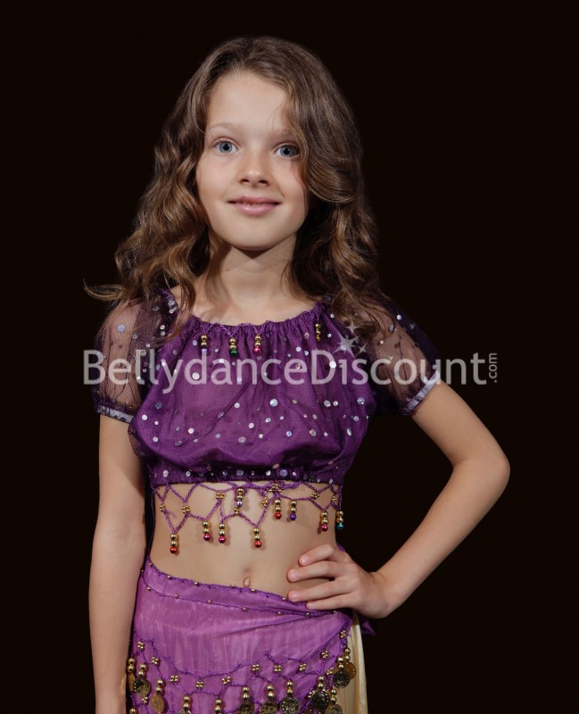 Top violeta de Danza Oriental con perlas para niña