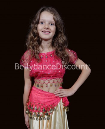 Top bambina fucsia di danza del ventre con perle