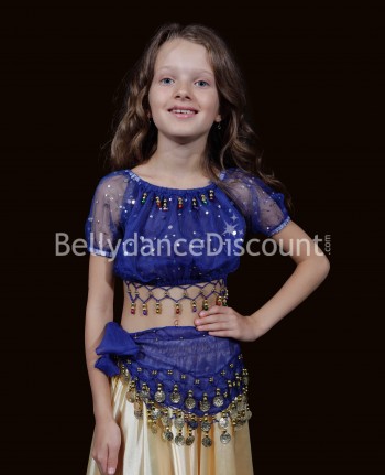 Haut enfant bleu nuit de danse orientale à perles